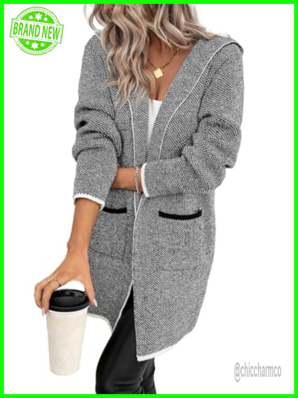 Hooded Open Front Cardigan Sweater Soft Thick Long Sleeve Fall Winter